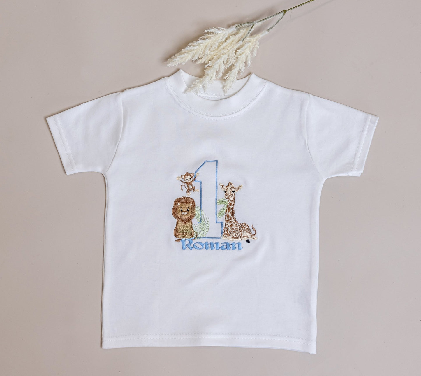 Adorable monkey safari animal tee for kids, personalised with name and age