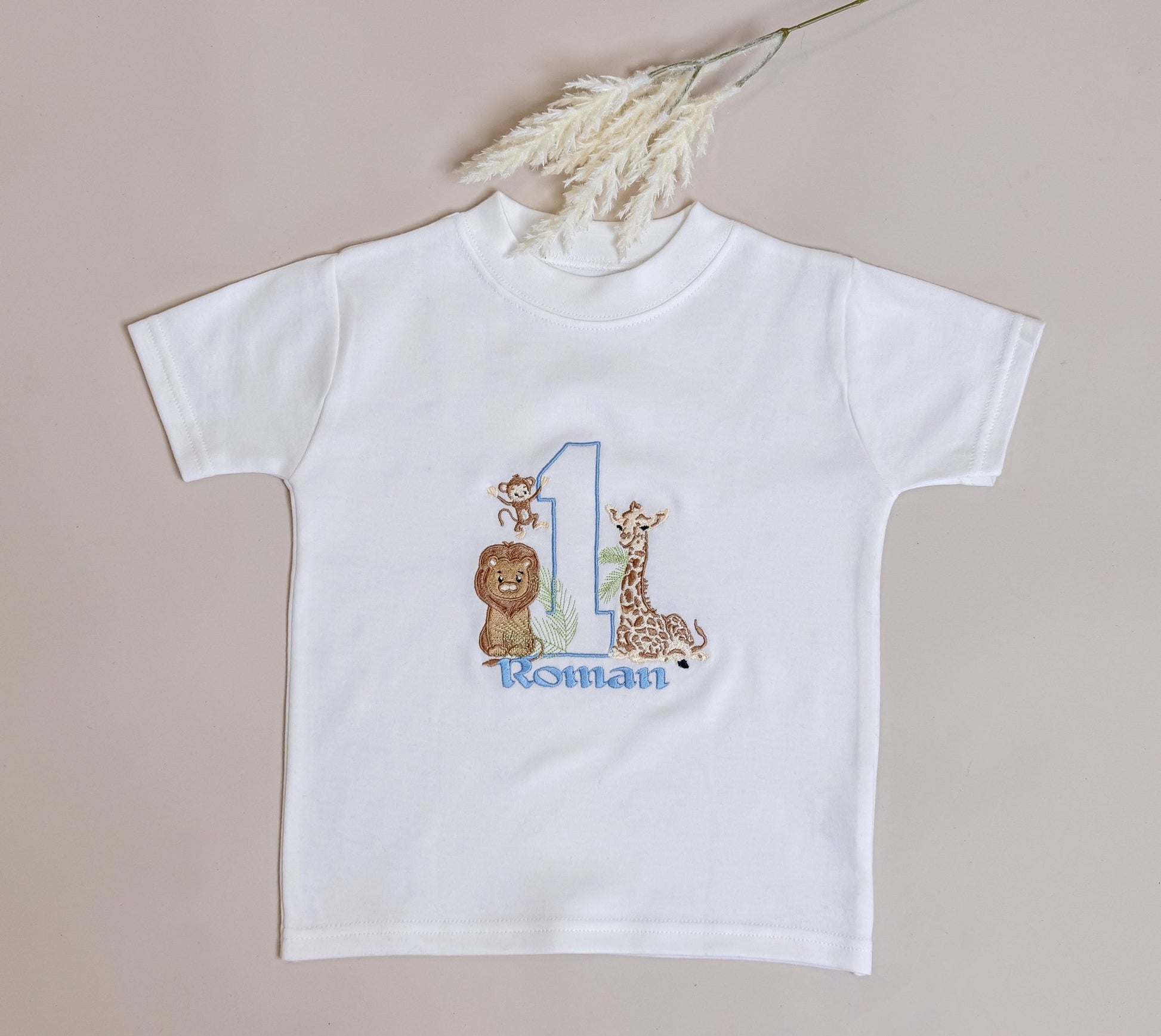 Adorable monkey safari animal tee for kids, personalised with name and age