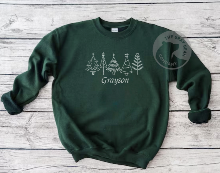 Christmas Kids Embroidered Trees Jumper