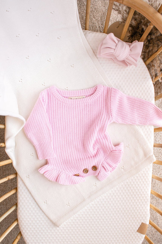 Chunky Ruffle Romper | Petal Pink