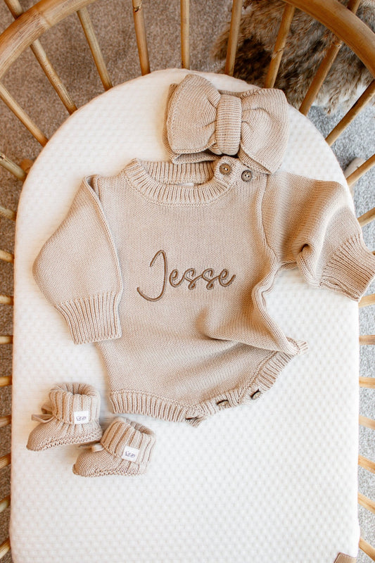 Personalised Baby Romper  | Soft Beige