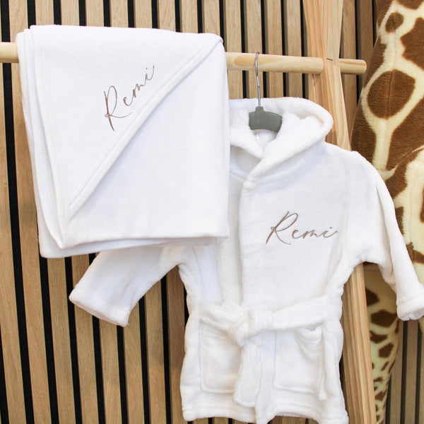 White Baby Dressing Gown and Towel Set