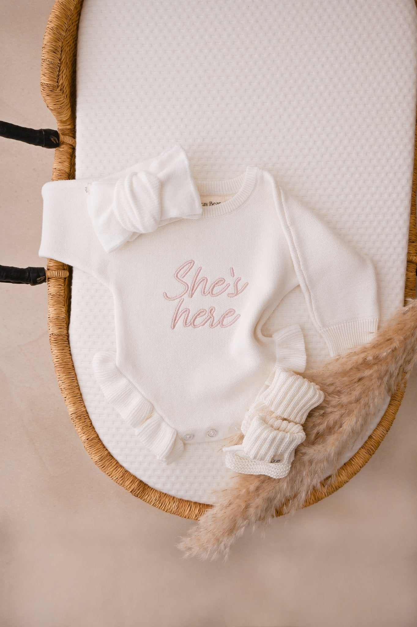 Personalised White Ruffle Romper and accessories | 3 piece Bundle