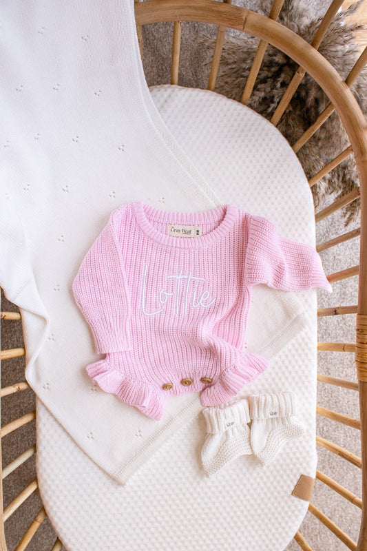 Chunky Ruffle Romper | Petal Pink