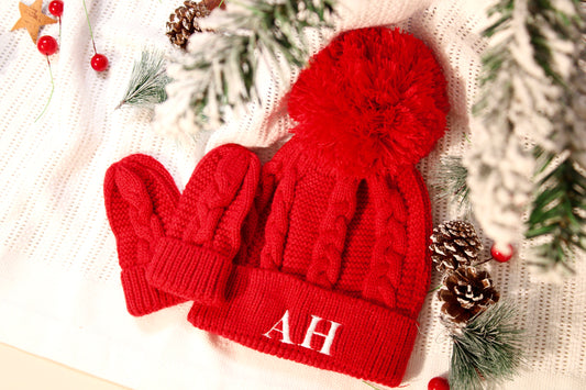 Baby Personalised Christmas Hat and Mits Set
