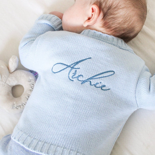 Sweet and Stylish Blue Baby Cardigan with Embroidery