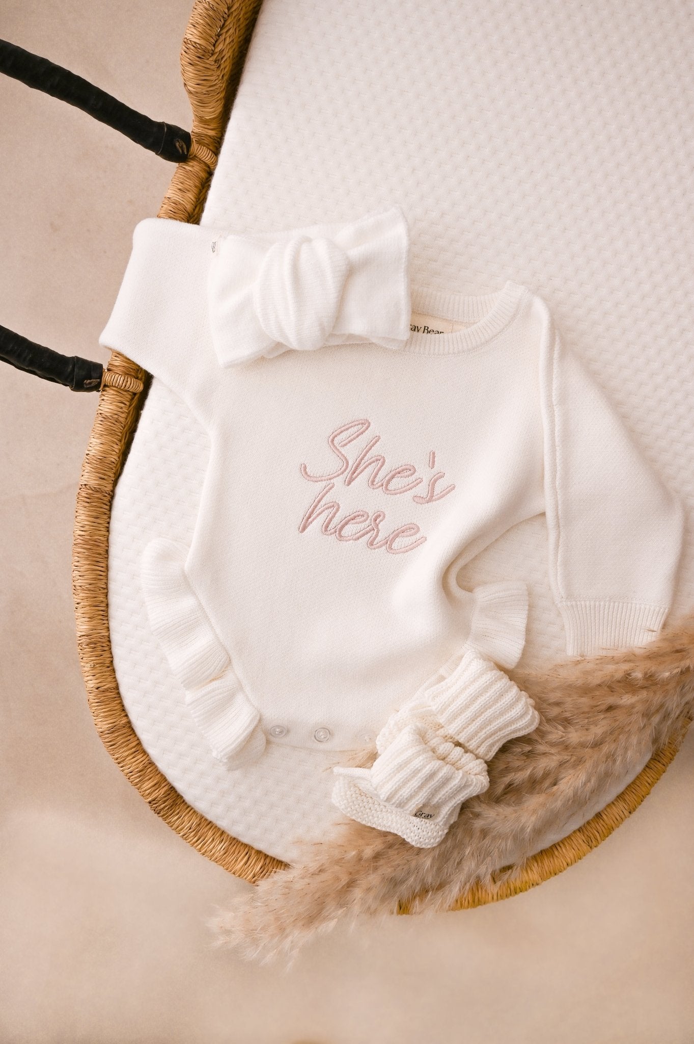 Personalised White Ruffle Romper and accessories | 3 piece Bundle