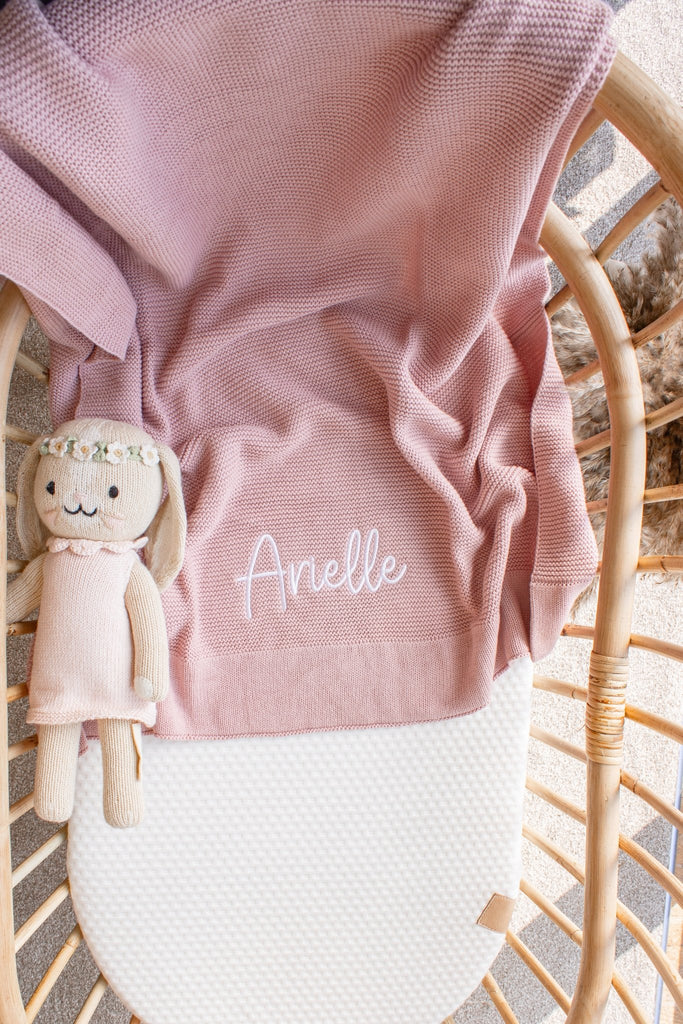 Solid Edge Baby Knit Blanket | Dusky Pink