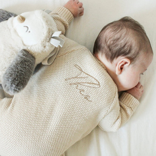 Baby Beige Knit Onesie with Scallop Edge Design