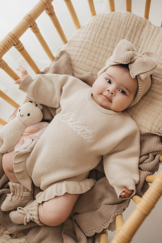 Personalised Ruffled Leg Romper | Fawn