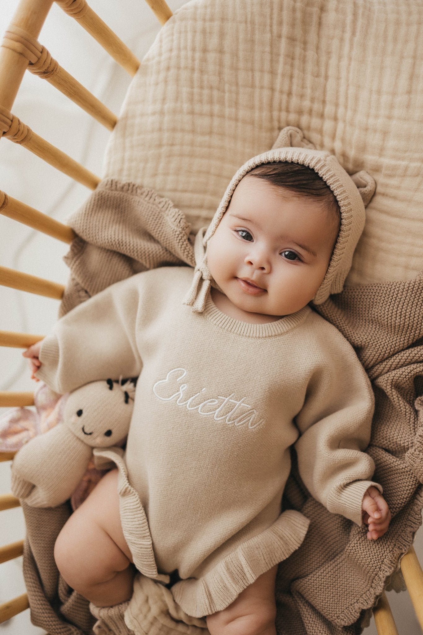 Personalised Ruffled Leg Romper | Fawn