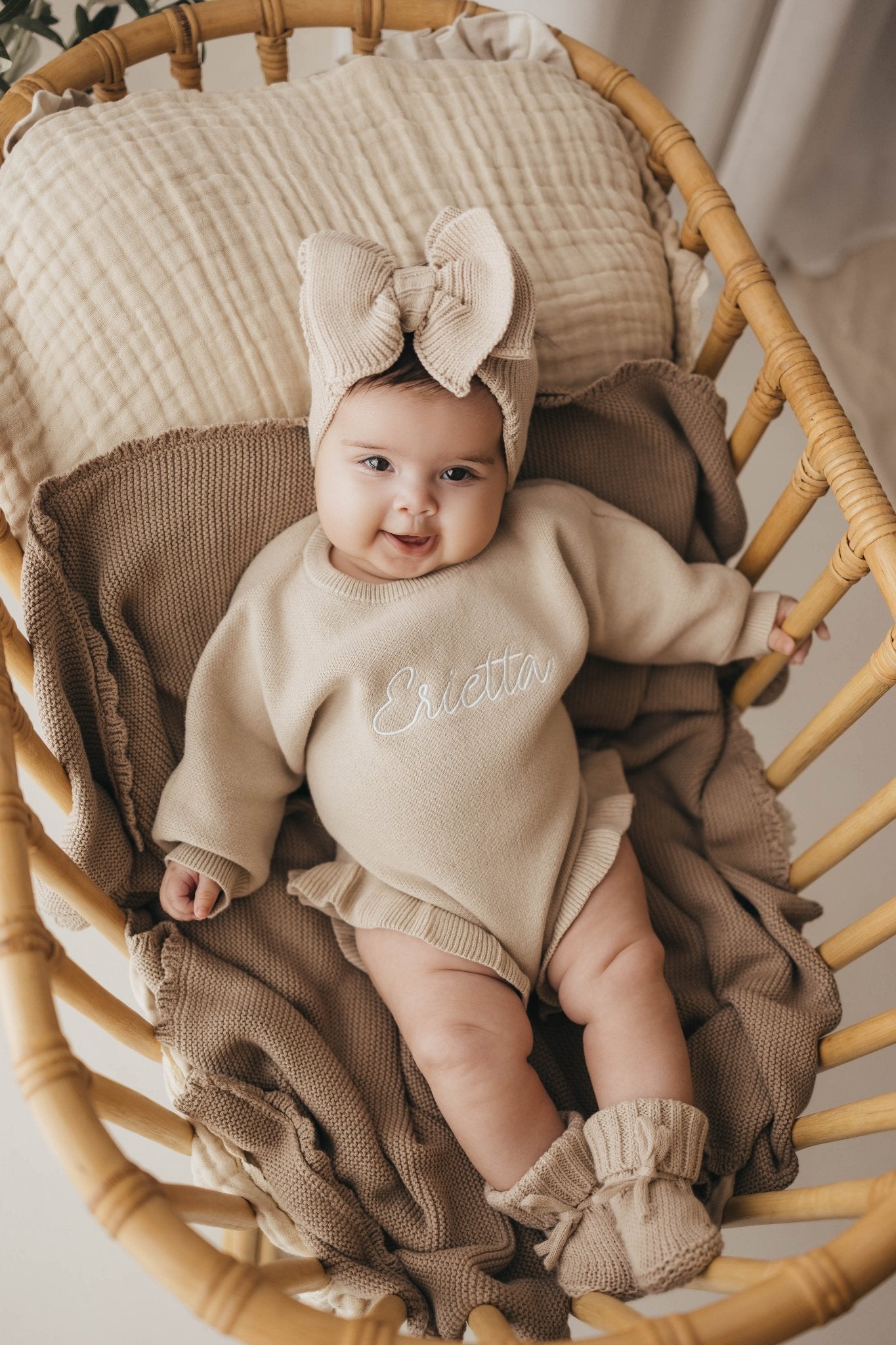 Personalised Ruffled Leg Romper | Fawn