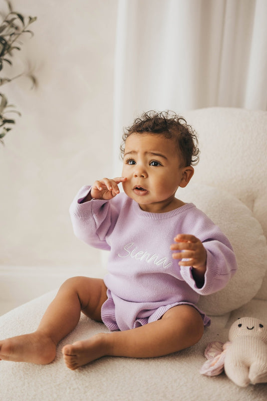 Personalised Ruffled Leg Romper | Purple