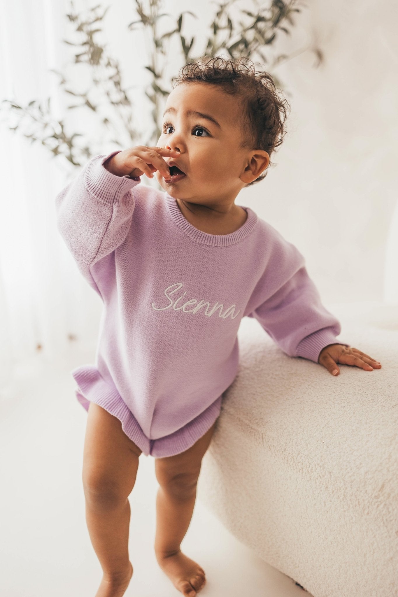 Personalised Ruffled Leg Romper | Purple