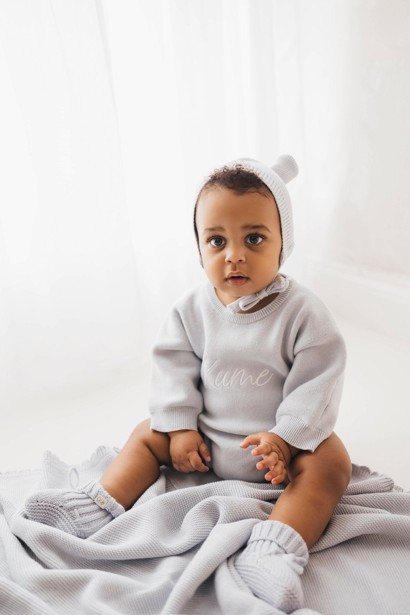 Personalised Powder Blue Romper and accessories | 3 piece Bundle