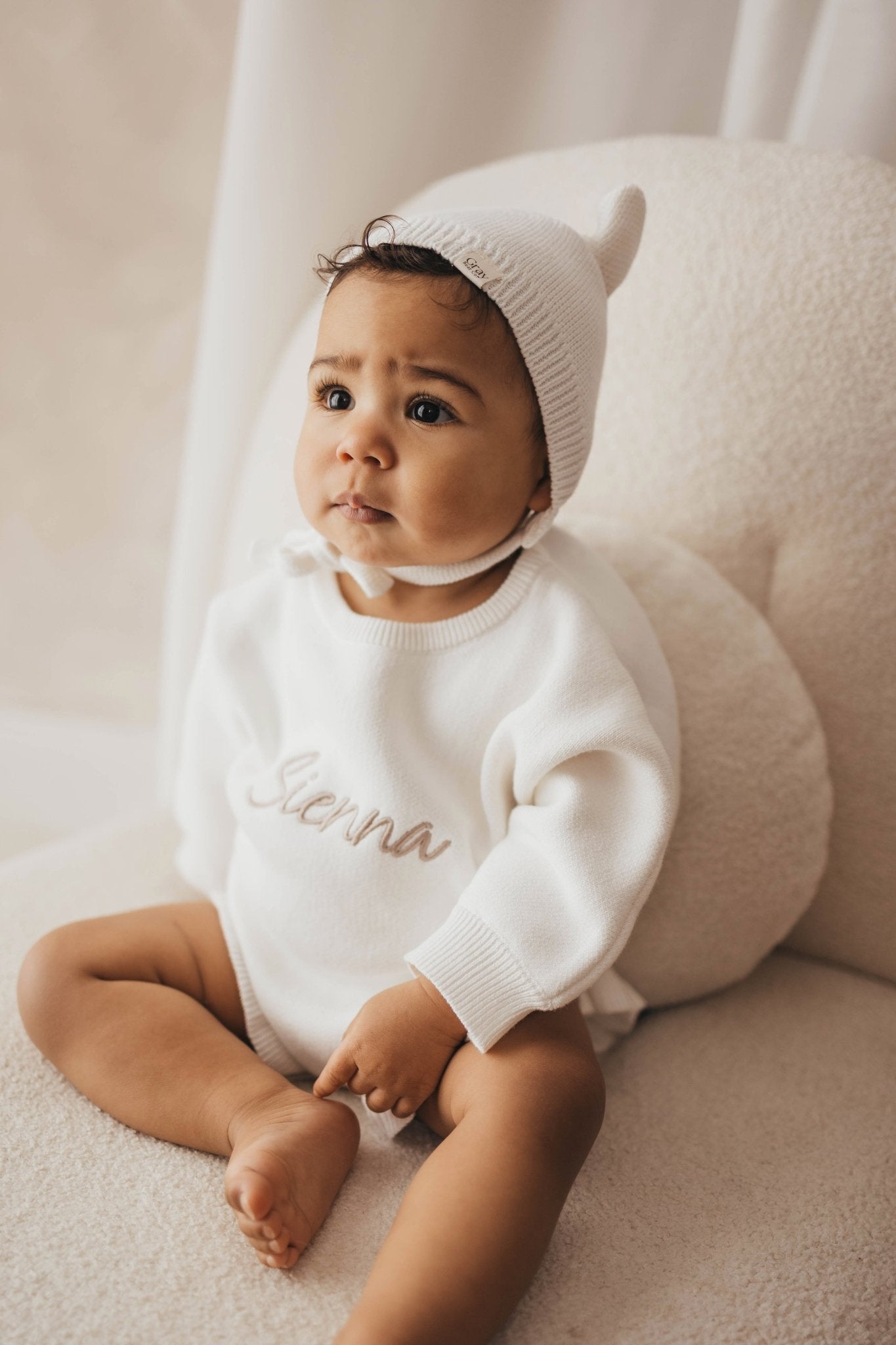Personalised White Ruffle Romper and accessories | 3 piece Bundle