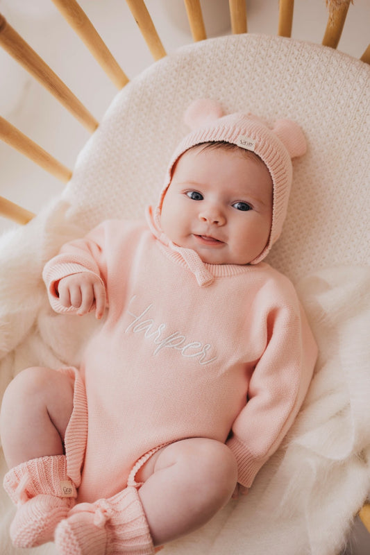 Personalised Blossom pink Romper and accessories | 3 piece Bundle
