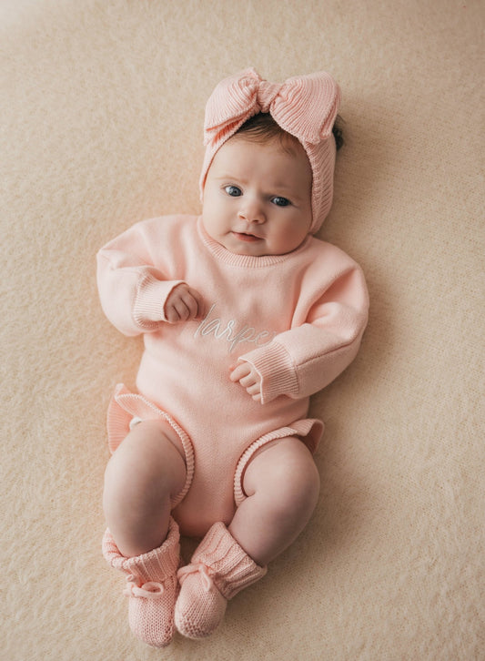 Personalised Blossom pink Romper and accessories | 3 piece Bundle