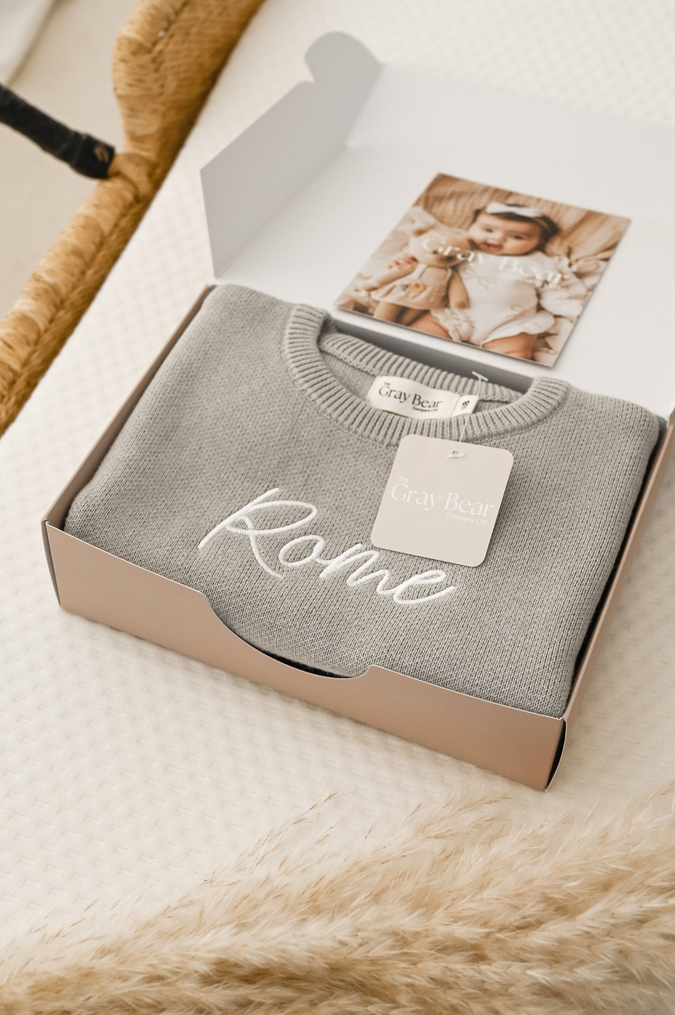Personalised Stone Grey Romper and accessories | 3 piece Bundle