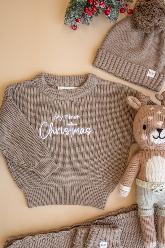 My First Christmas | Chunky Knit Sweater mocha | Christmas Collection