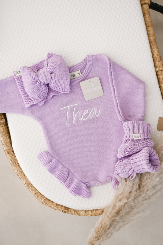 Personalised Purple Romper and accessories | 3 piece Bundle