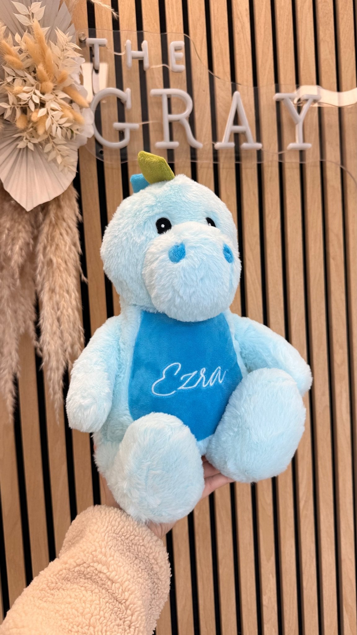 42cm Blue Embroidered Dinosaur Teddy