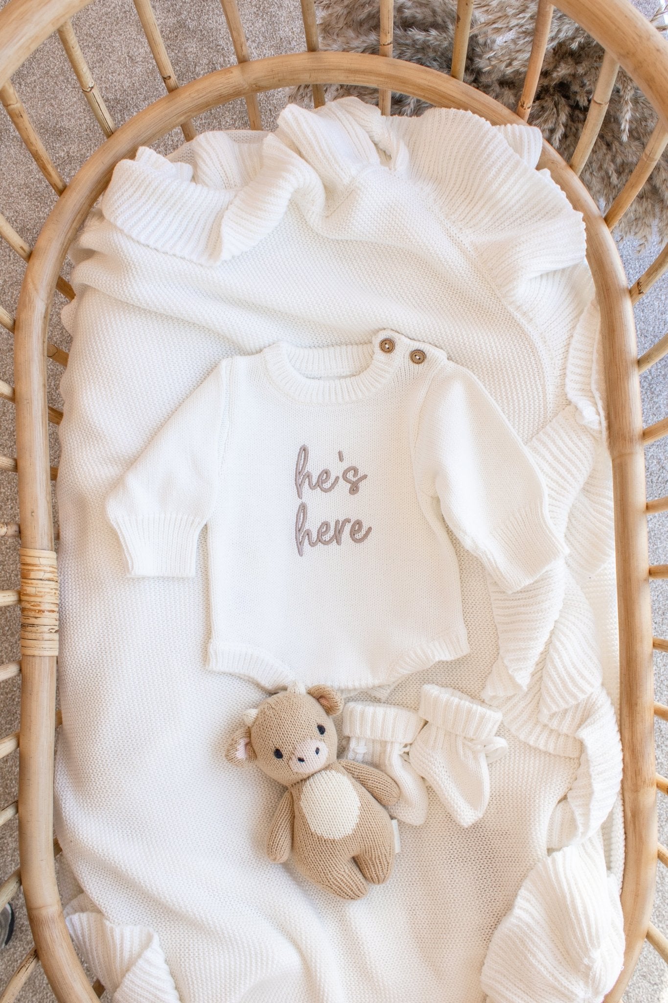 ‘He's Here' Baby Romper | White