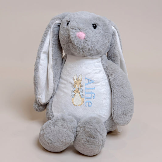 Grey Teddy Bunny Rabbit with Custom Name