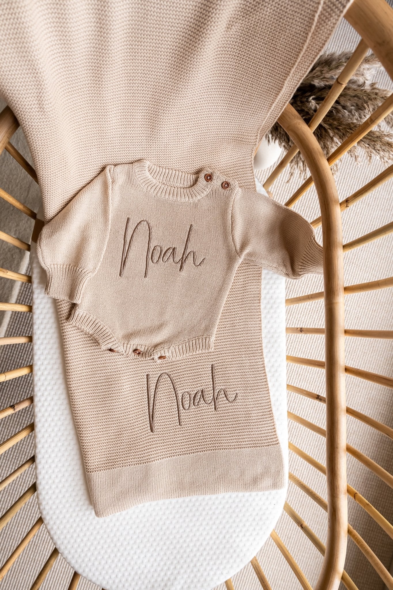 Personalised Newborn Gift Set | Beige Baby Blanket & Jumper Romper