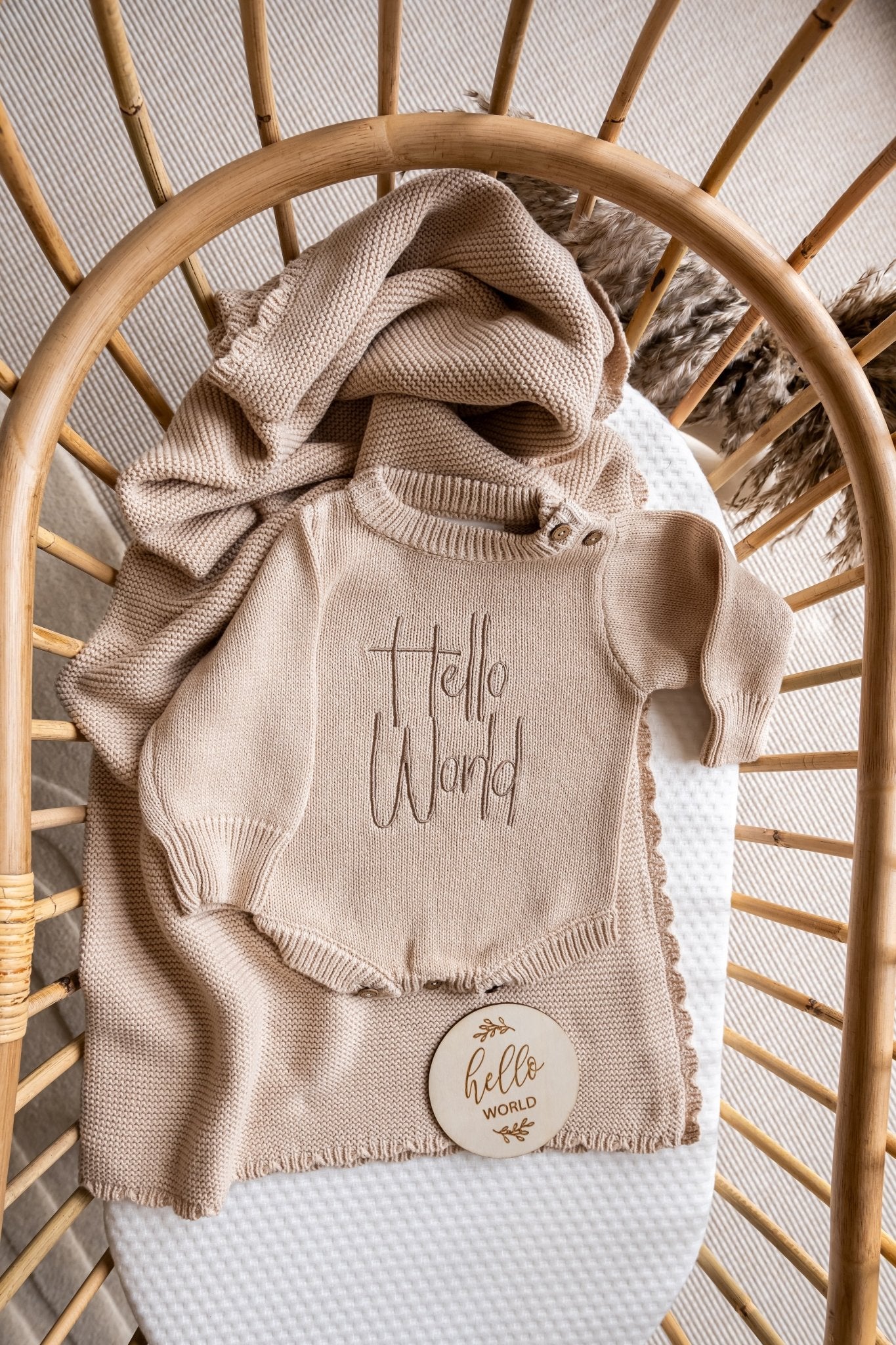 Set Helloworld Beige Baby Blanket Set | Baby Shower Gift set | Hello World Set ...