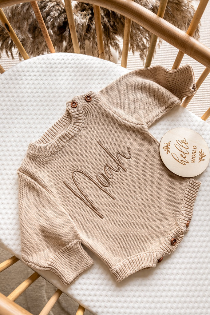 Personalised Baby Romper  | Soft Beige