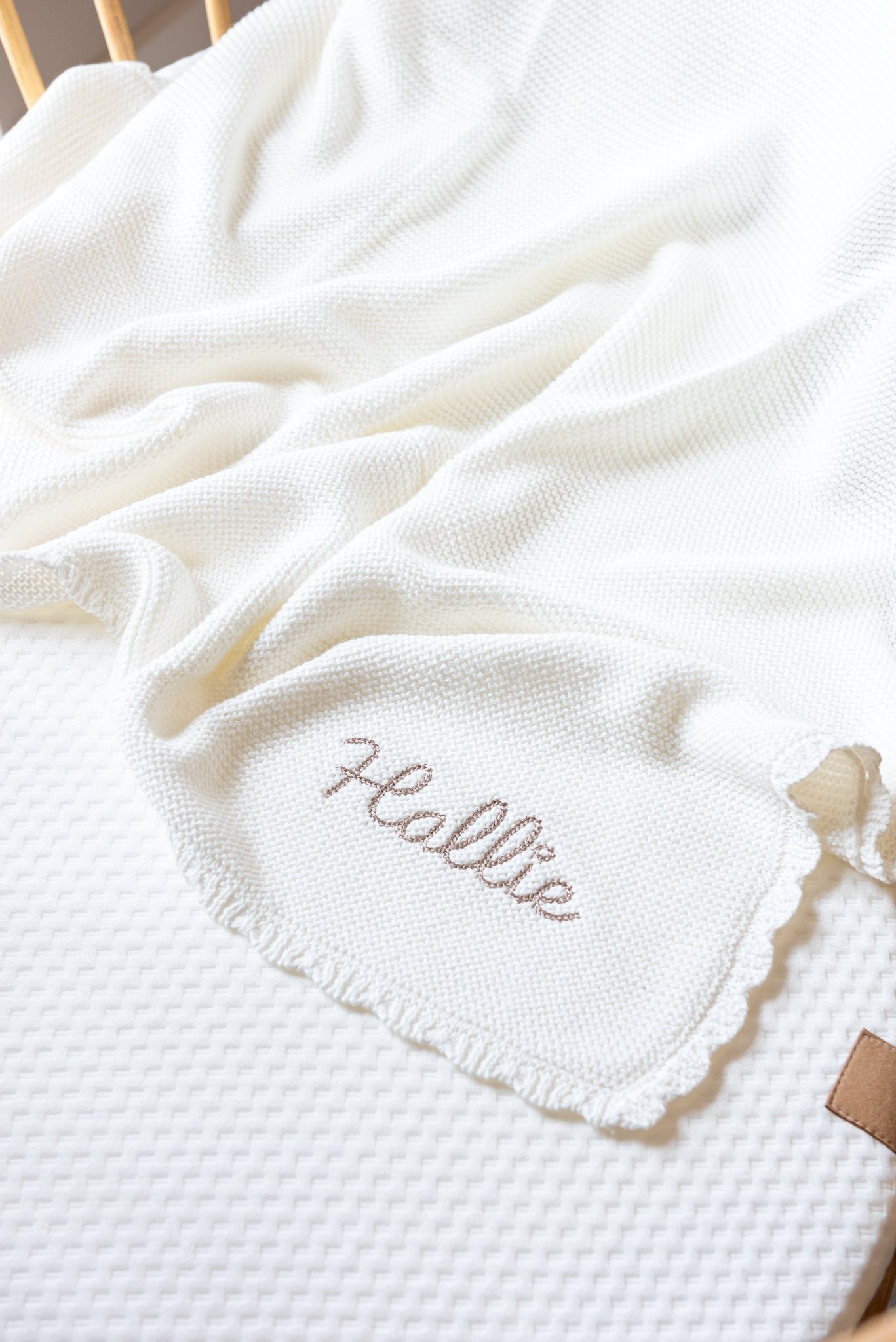 Personalised Knitted Baby Blanket - White Baby Blanket