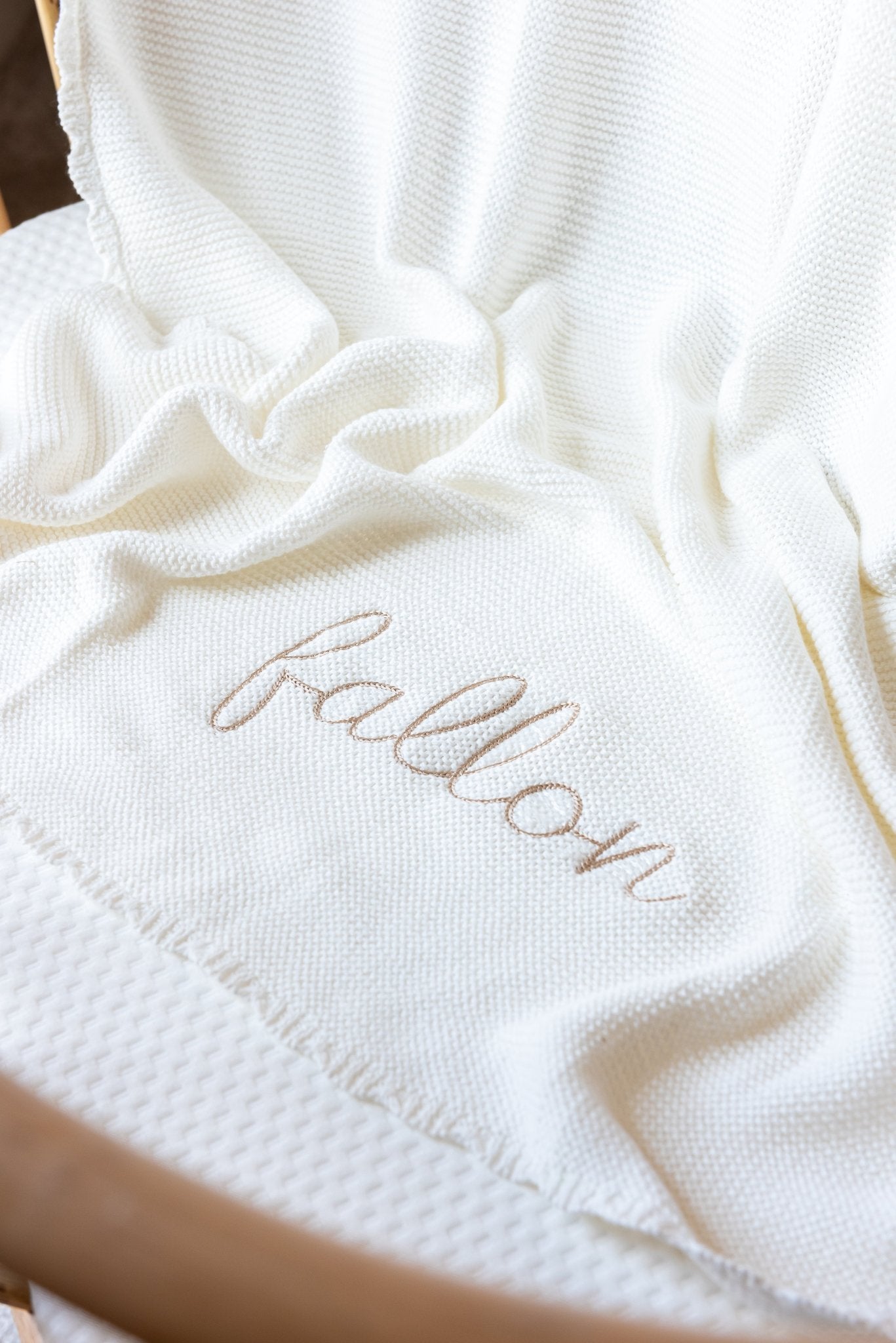 Personalised Knitted Baby Blanket - White Baby Blanket