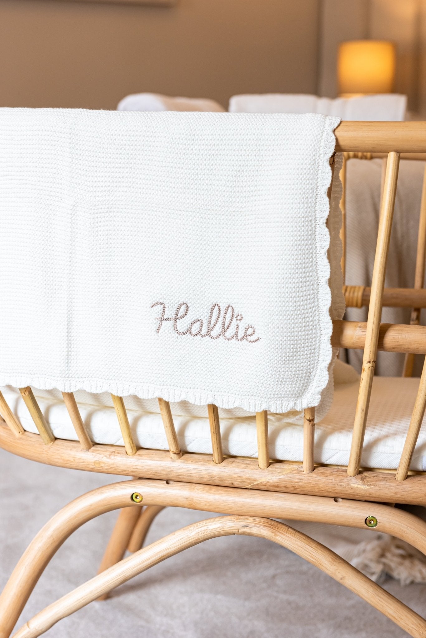 Scalloped Edge Baby Knit Blanket - White