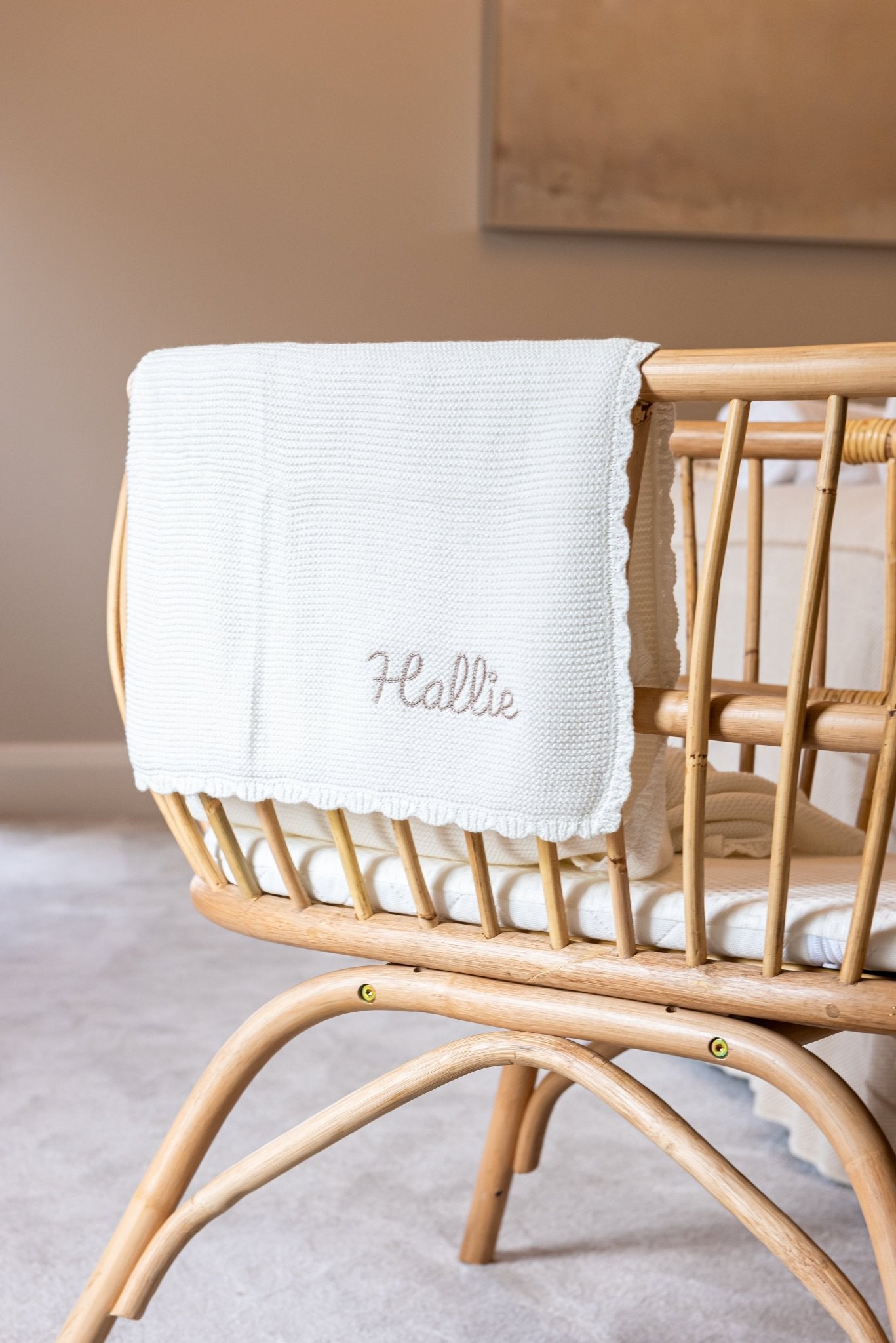 Personalised Knitted Baby Blanket - White Baby Blanket