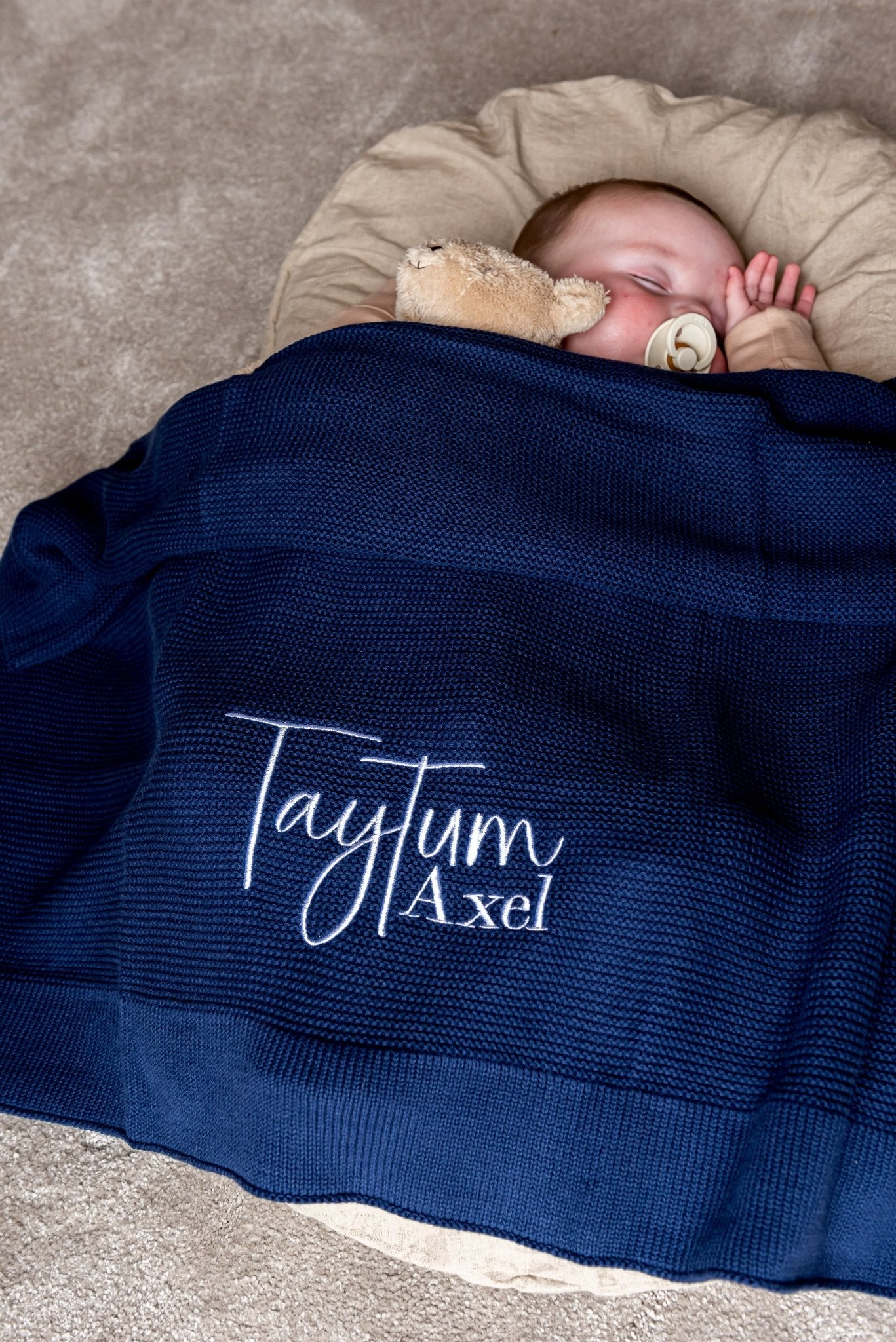 Personalised Knitted Baby Blanket | Blue Baby Blanket