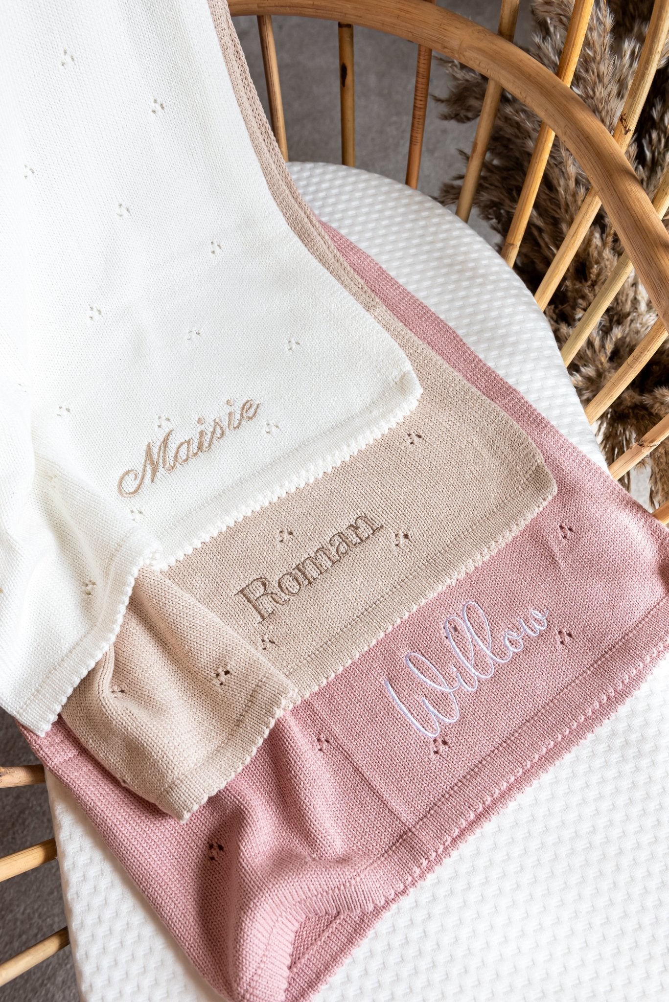 Pointelle Baby Blanket Baby Girl Blanket Personalised Baby Blanket TheGrayBearCompany