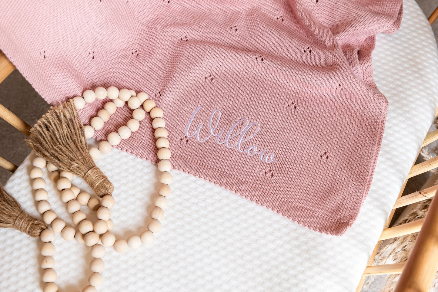 Personalised Knitted Baby Blanket - Pink Baby Blanket