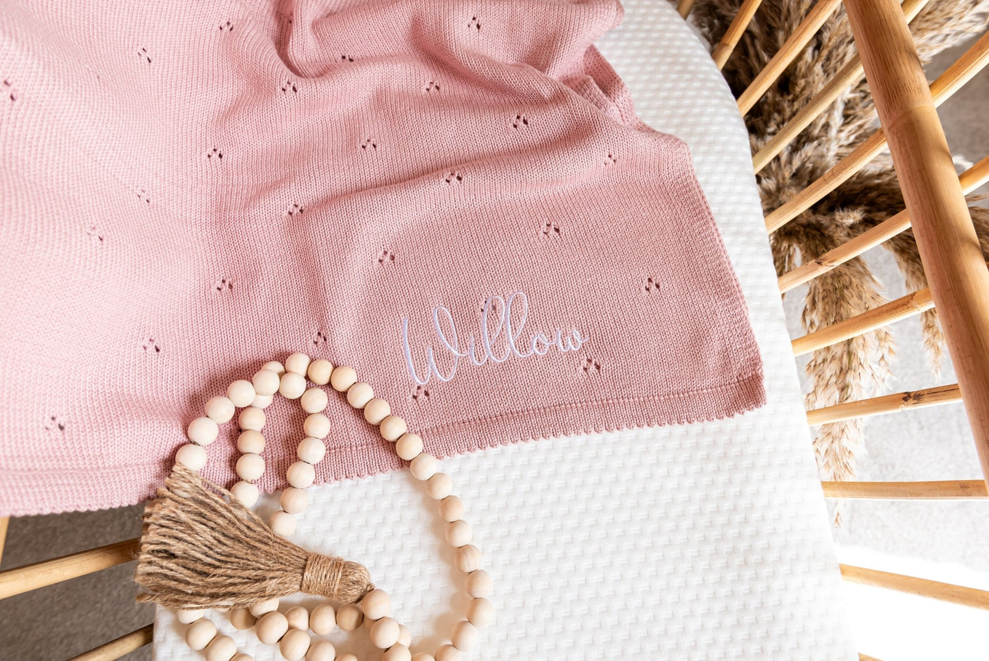 Pointelle Baby Knit Blanket - Dusky Pink