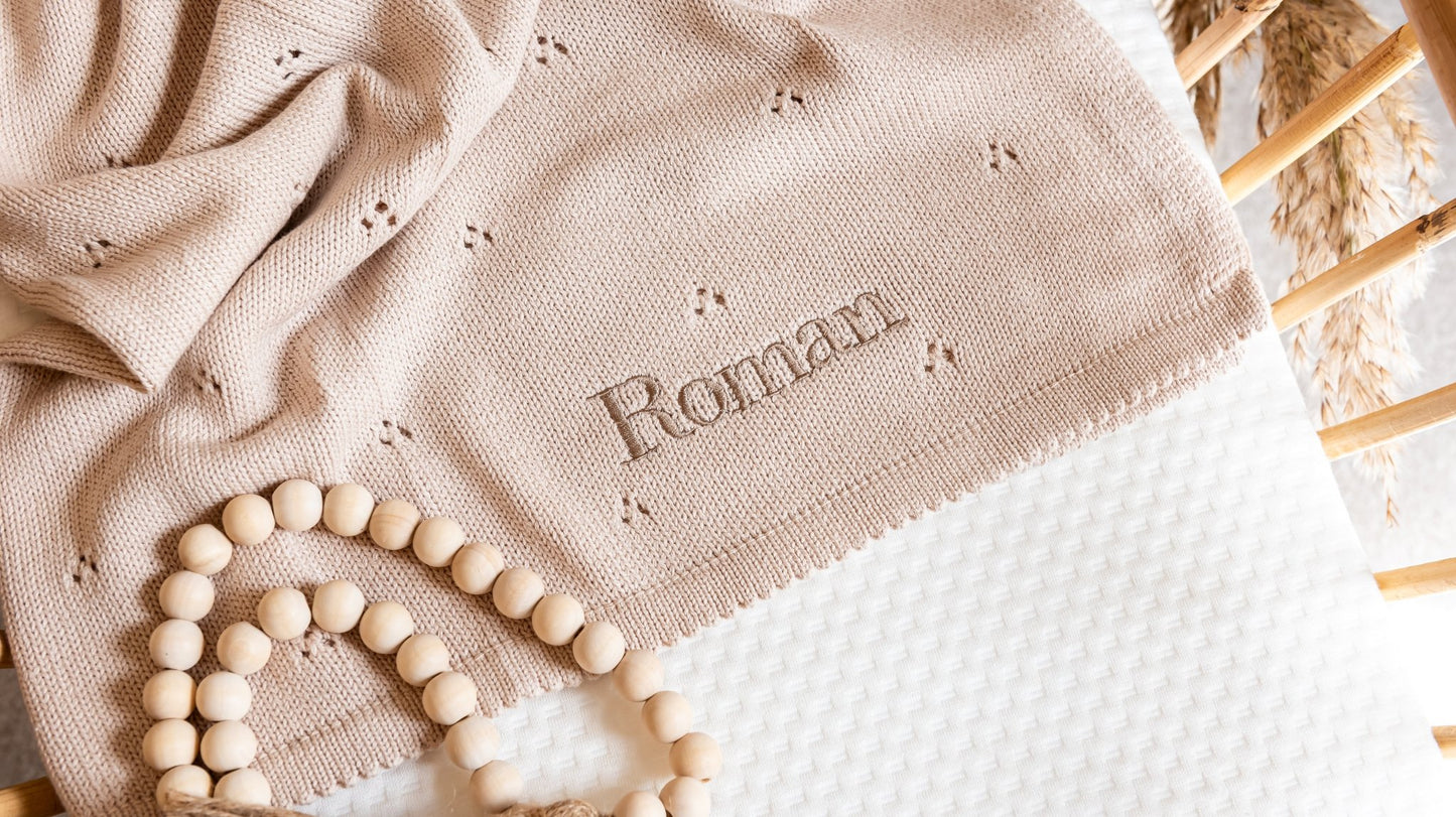 Pointelle Baby Knit Blanket - Soft Beige