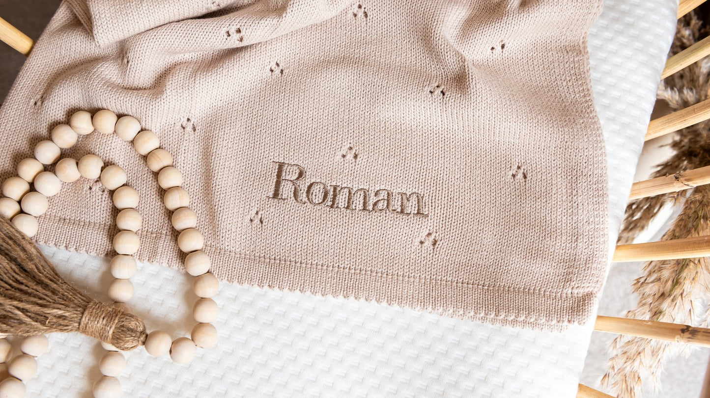 Pointelle Baby Knit Blanket - Soft Beige