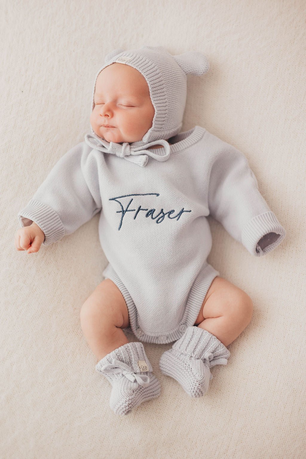 Personalised Powder Blue Romper and accessories | 3 piece Bundle