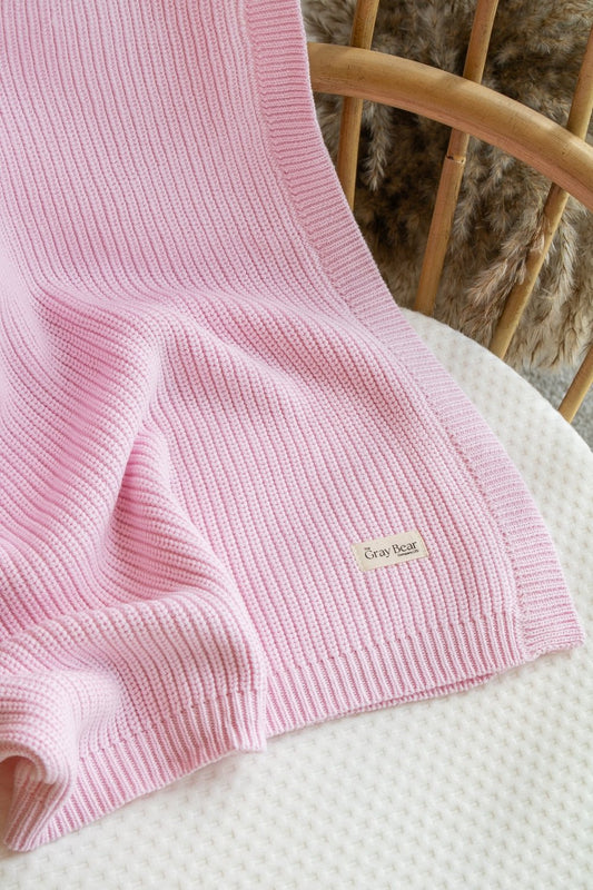 Chunky Knitted Blanket | Petal Pink