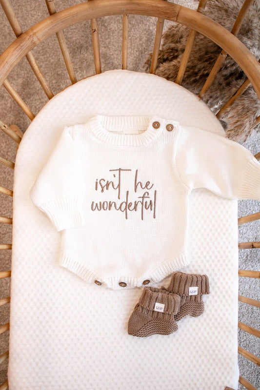 Baby Romper | Isn't He Wonderful | White