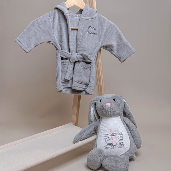 Grey Dressing Gown & Teddy Bunny Set