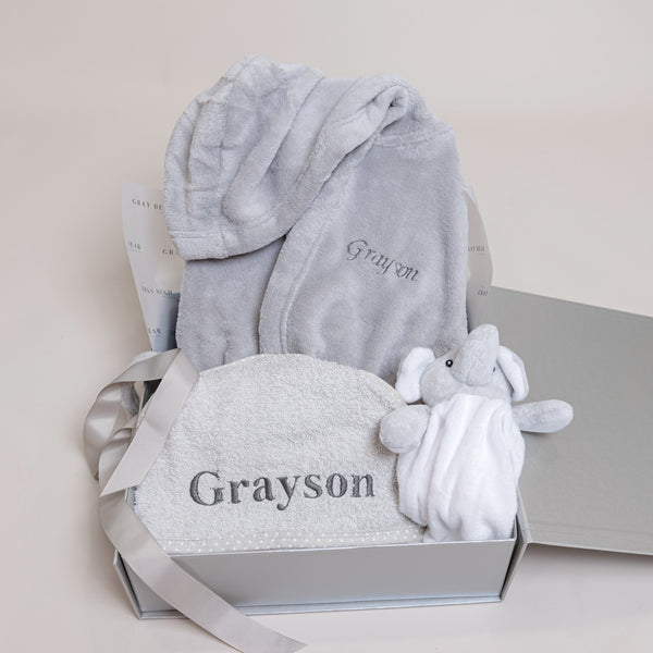 Embroidered Grey Baby Gift Set
