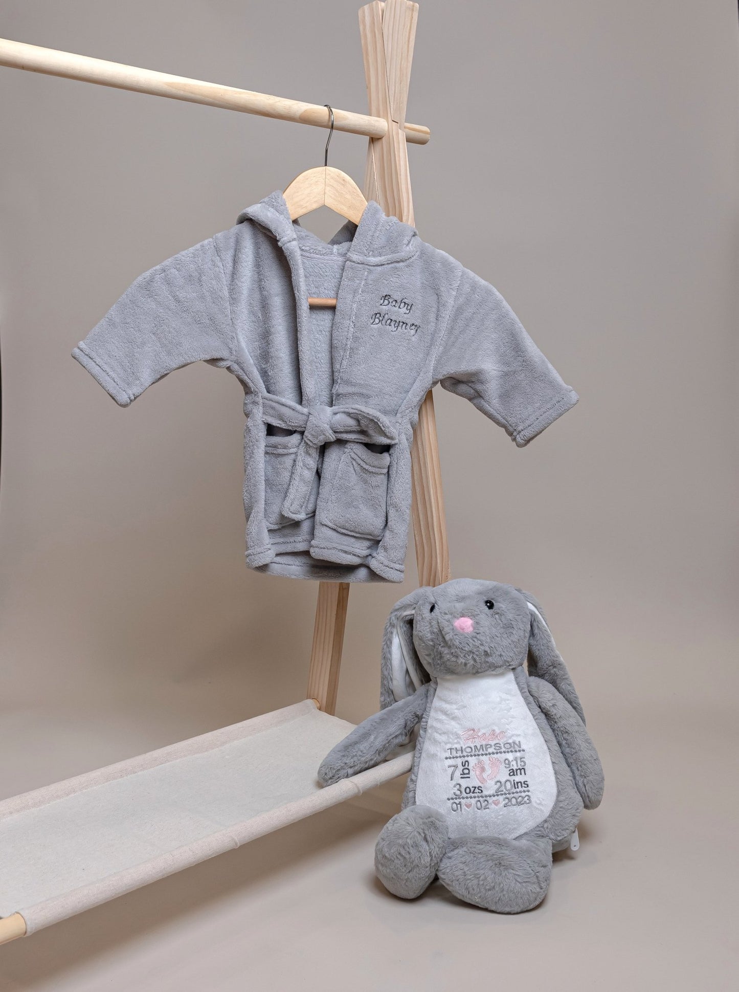 Grey Dressing Gown & Teddy Bunny Set
