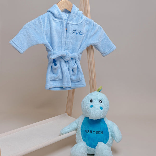 Blue Dressing Gown & Dinosaur Teddy Set