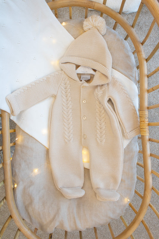 Baby Beige Knit Snowsuit