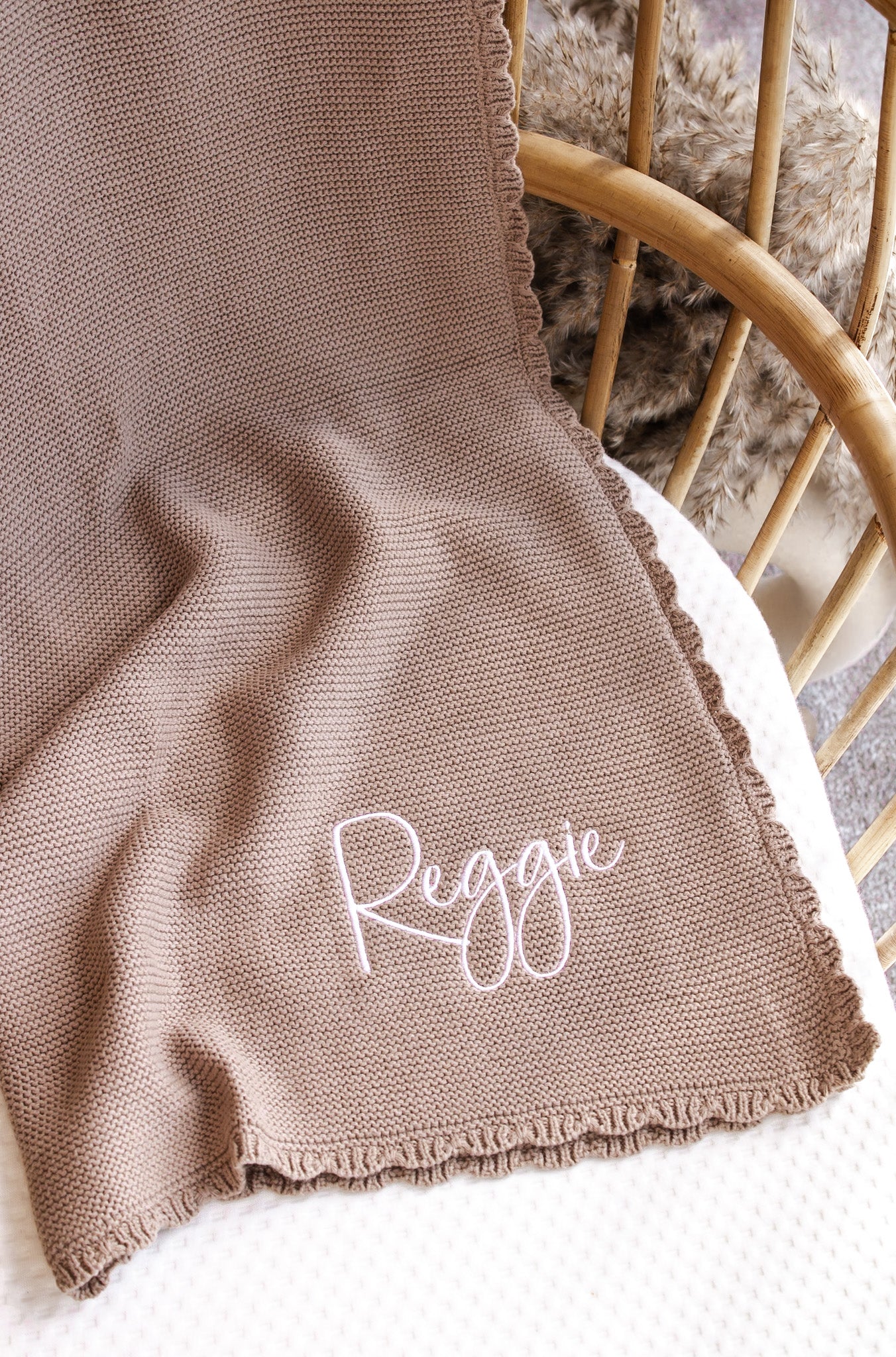 Scalloped Edge Baby Knit Blanket | Mocha